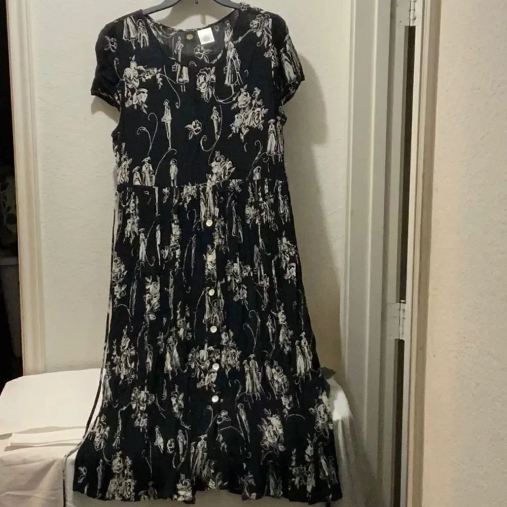 NWT Bila Midi Dress Womens Medium Black Toile Print Boho Bohemian Prairie